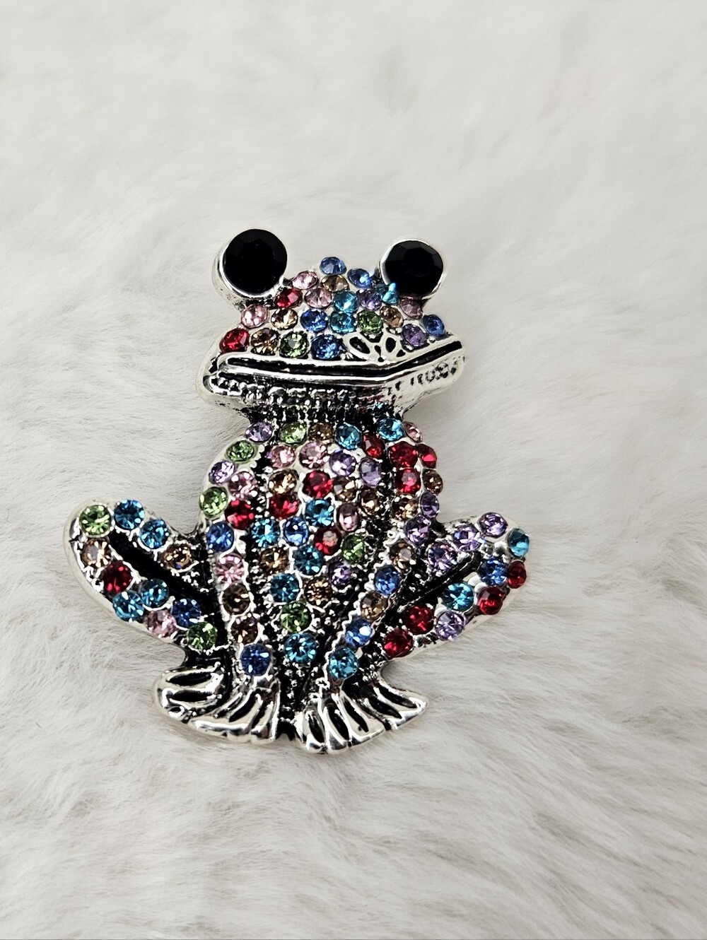 Multicolor Crystal Frog Brooch
